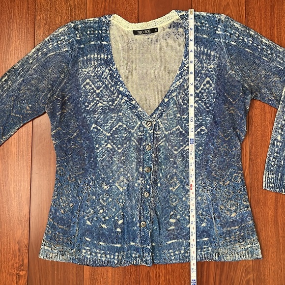 Nic + Zoe Tribal Hand Printed Lightweight Linen Blend Cardigan Blue, Petite S - Picture 6 of 11